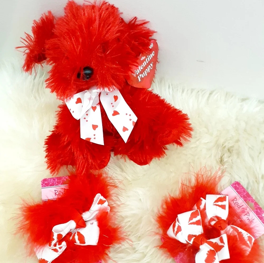 New Tag Red Hair clip. plush heart Key chain & More Valentine gift